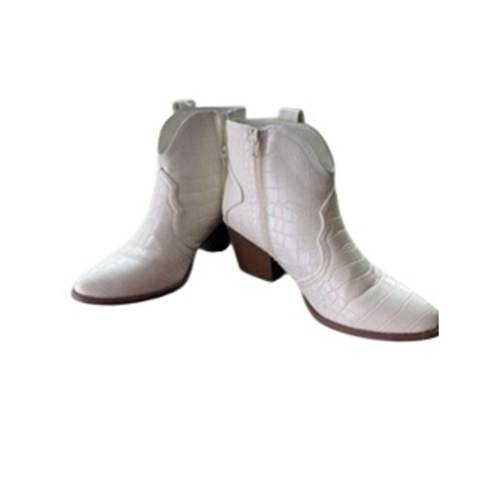 Sugar Torch White Croc Ankle Boots Western Block Heel WS09097W Womens 9.5